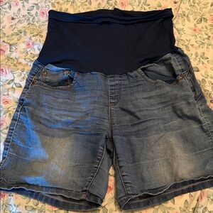 Women's Blue Denim Maternity Shorts